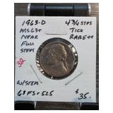 1963-D Jefferson Nickel MS63+ Near Full Steps