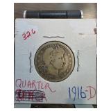 1916-D Barber Quarter in Cardboard Holder