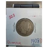 1908-D Barber Quarter in Display Holder