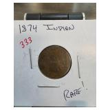 1874 Indian Head Penny in Protective Holder