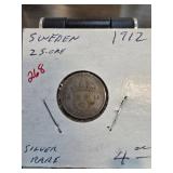 1912 Sweden 25 Ore Silver Coin