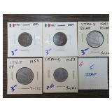 Five Italian Coins in Display Holders