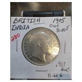 1905 British India One Rupee Silver Coin