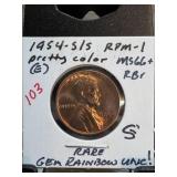 1954-S/S RPM-1 Gem Rainbow Toned Wheat Penny