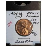 1954-S/S RPM-7 Lincoln Wheat Penny, MS 65+ RD