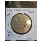1948 Mexico Cinco Pesos .900 Silver Coin