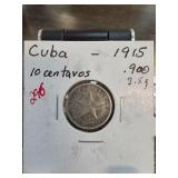 1915 Cuba 10 Centavos Silver Coin
