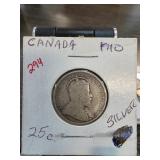 1910 Canada 25-Cent Silver Coin in Holder