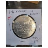 1970 Norway 25 Kroner Silver Coin