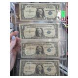 Four 1957 $1 Silver Certificates in Protective Sle