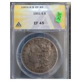 1901-S Morgan Silver Dollar, ANACS EF 45
