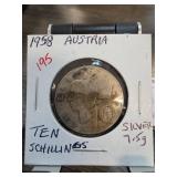 1958 Austrian 10 Schillings Silver Coin