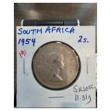 1954 South Africa Silver 2 Shillings Coin