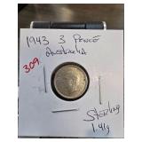 1943 Australia Threepence Coin in Sterling Silver