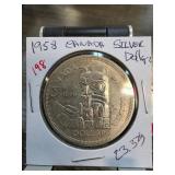 1958 Canadian Silver Dollar with Totem Design