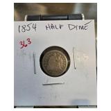 1854 Seated Liberty Silver Half Dime Coin