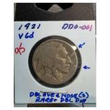 1921-S Buffalo Nickel with Double Die Obverse