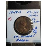1949-S Lincoln Wheat Cent FS-101 Doubled Die Obver