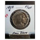 1929-S Buffalo Nickel Fine/Very Fine Condition