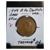 1949 Canada 1 Cent Coin A to Denticle Variety