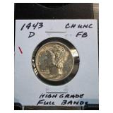 1943-D Mercury Dime, High Grade, Full Bands
