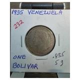 1935 Venezuela One Bolivar Silver Coin