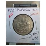 1935 Australia Sterling Silver Two Shillings Coin