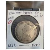 1919 Canada Silver 50-Cent Coin in Stapled Holder