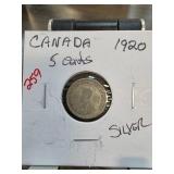 1920 Canada Silver 5 Cents Coin in Holder
