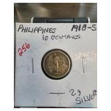 1918-S Philippines 10 Centavos Silver Coin