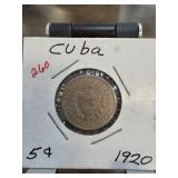 1920 Cuba 5 Centavos Silver Coin