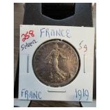 1919 France 5 Franc Silver Coin