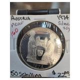 1974 Austria 50 Schilling Silver Proof Coin
