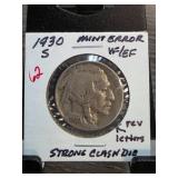1930-S Buffalo Nickel Mint Error Coin