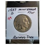 1937-D Buffalo Nickel with Mint Error and Rotated