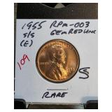 1955-S/S Lincoln Cent RPM-003 GEM Red UNC