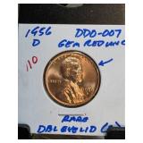 1956-D Lincoln Wheat Cent DDO-007 in Gem RD Condit