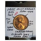 1955 Lincoln Wheat Cent With Mint Errors