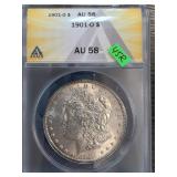 1901-O Morgan Dollar AU 58 by ANACS