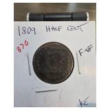 1809 Classic Head Half Cent in F-VF Condition