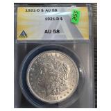 1921-D Morgan Silver Dollar AU 58 by ANACS