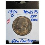 1950-D Jefferson Nickel MS65FS with Full Steps