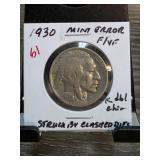 1930 Buffalo Nickel Mint Error in Flip Holder