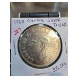 1938 Canada Silver Dollar Coin