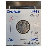 1961 Canada 10 Cents Silver Coin in UNC Condition