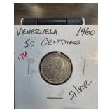 1960 Venezuela 50 Centimos Silver Coin