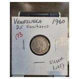 1960 Venezuela 25 Centavos Silver Coin
