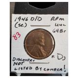 1946 D/D Lincoln Cent DDO/RPM BU