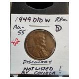 1949-D/D Wheat Cent, RPM, AU-55