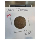 1869 Indian Head Cent Coin in Holder